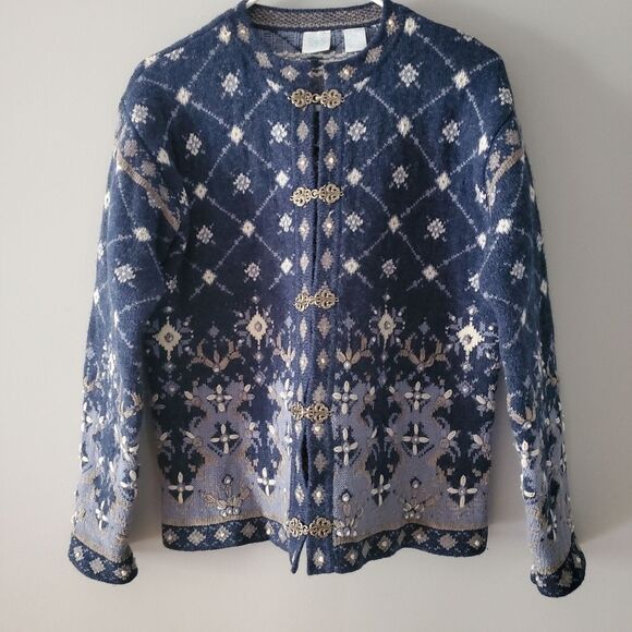 Wool Winter Silver Filigree Hook Closure Cardigan Size PM - Picture 1 of 6